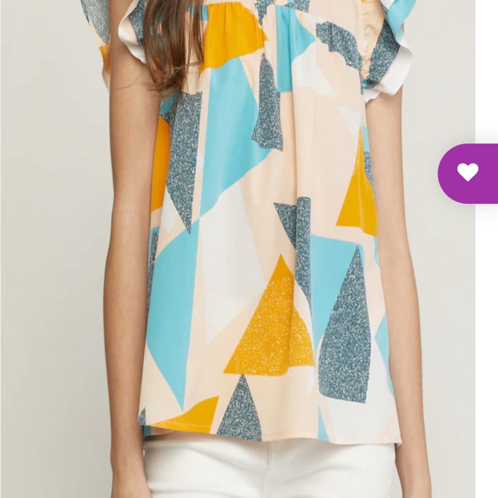 Entro Colorful Geometric Ruffle Sleeve